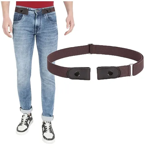 REDHORNS Men's No Buckle Stretch Belt Invisible Elastic Belt for Jeans Pants all-match Elastic Belt (GB2B_Brown))