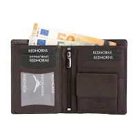 REDHORNS Stylish Genuine Leather Wallet for Men Lightweight Bi-Fold Slim Wallet with Card Holder Slots Purse for Men (A07R3_Dark Brown)-thumb1