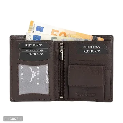 REDHORNS Stylish Genuine Leather Wallet for Men Lightweight Bi-Fold Slim Wallet with Card Holder Slots Purse for Men (A07R3_Dark Brown)-thumb2