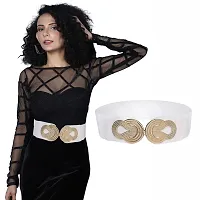 REDHORNS Elastic Fabric Waist Belt for Women Dresses Antique Tangle Design Stretchy Slim Ladies Belt for Saree Girls Jeans - Free Size (LD116J_White)-thumb3