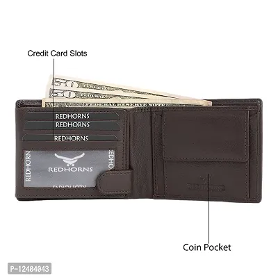 REDHORNS Stylish Genuine Leather Wallet for Men Lightweight Bi-Fold Slim Wallet with Card Holder Slots Purse for Men (A05R3_Dark Brown)-thumb5