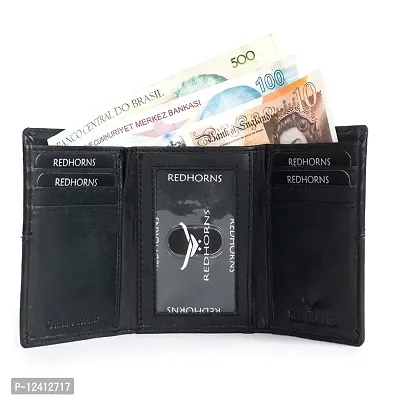 REDHORNS Stylish Genuine Leather Wallet for Men Lightweight Tri-Fold Slim Wallet with Card Holder Slots Purse for Men (WC-TF02R1_Black)-thumb2