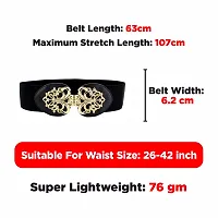 REDHORNS Elastic Fabric Waist Belt for Women Dresses Elegant Floral Design Stretchy Ladies Belt for Saree Girls Jeans - Free Size (LD003B_Black)-thumb2