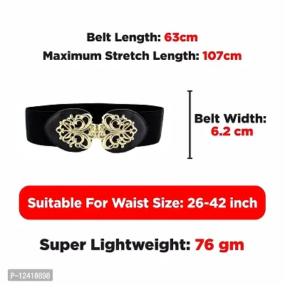 REDHORNS Elastic Fabric Waist Belt for Women Dresses Elegant Floral Design Stretchy Ladies Belt for Saree Girls Jeans - Free Size (LD003B_Black)-thumb3