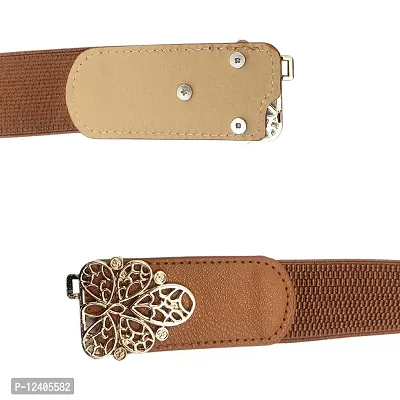 REDHORNS Elastic Fabric Waist Belt for Women Dresses Vintage Floral Design Stretchy Ladies Belt for Saree Girls Jeans - Free Size (LD102B_Brown)-thumb3