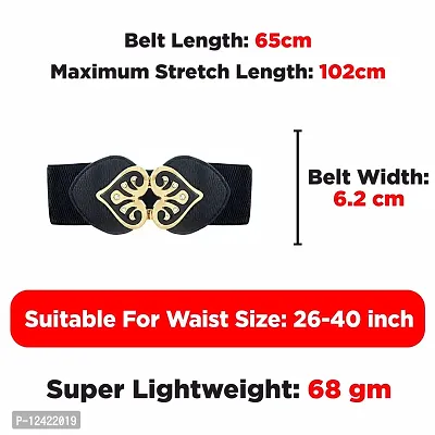 REDHORNS Elastic Fabric Waist Belt for Women Dresses Heart Shaped Design Stretchy Ladies Belt for Saree Girls Jeans - Free Size (LD44A_Black)-thumb3