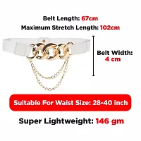 REDHORNS Elastic Fabric Waist Belt for Women Dresses Linked Chain Design Stretchy Ladies Belt for Saree Girls Jeans - Free Size (LD8398J_White)-thumb2