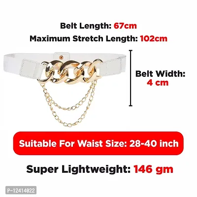 REDHORNS Elastic Fabric Waist Belt for Women Dresses Linked Chain Design Stretchy Ladies Belt for Saree Girls Jeans - Free Size (LD8398J_White)-thumb3