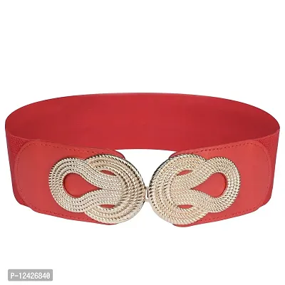 REDHORNS Elastic Fabric Waist Belt for Women Dresses Antique Tangle Design Stretchy Slim Ladies Belt for Saree Girls Jeans - Free Size (LD116N_Red)