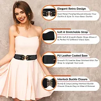 REDHORNS Elastic Fabric Waist Belt for Women Dresses Elegant Retro Design Stretchy Wide Ladies Belt for Saree Girls Jeans - Free Size (LD84A_Black)-thumb1
