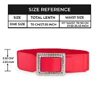 REDHORNS Women's Rectangle Design Belts Casual Thin Female Belts Dress Skirt Waist Elegant Ladies Designer Waistband Free Size (LD91N_Red)-thumb1