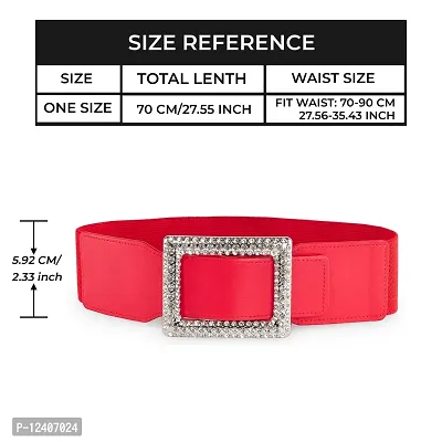 REDHORNS Women's Rectangle Design Belts Casual Thin Female Belts Dress Skirt Waist Elegant Ladies Designer Waistband Free Size (LD91N_Red)-thumb2