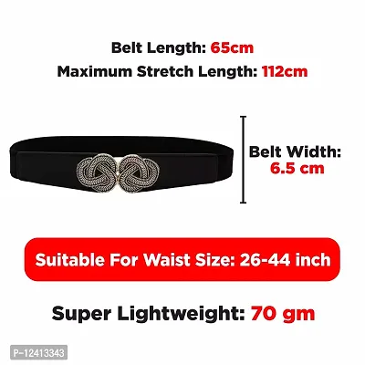 REDHORNS Elastic Fabric Waist Belt for Women Dresses Elegant Design Stretchy Slim Ladies Belt for Saree Girls Jeans - Free Size (LD17BK_Black)-thumb5