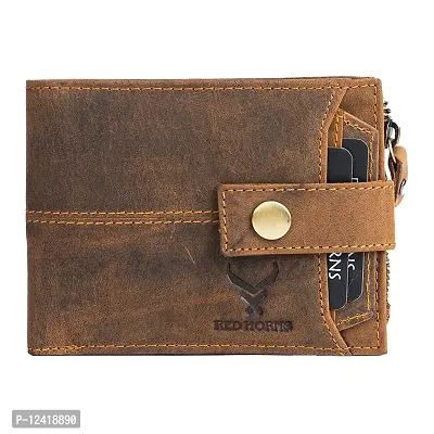 REDHORNS Stylish Genuine Leather Wallet for Men Lightweight Bi-Fold Slim Wallet with Card Holder Slots Purse for Men (WC-720DH_Dark Hunter)