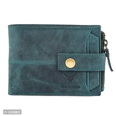 REDHORNS Stylish Genuine Leather Wallet for Men Lightweight Bi-Fold Slim Wallet with Card Holder Slots Purse for Men (720H_Green)