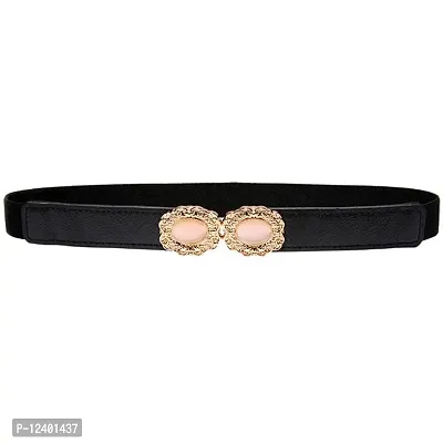 REDHORNS Elastic Fabric Waist Belt for Women Dresses Circle Design Stretchy Slim Ladies Belt for Saree Girls Jeans - Free Size (LD86A_Black)-thumb0