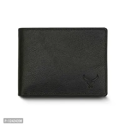 REDHORNS Top Grain Genuine Leather Wallet for Men | Royal Black Ultra Slim & Compact Purse | 8 Card Slots with Hidden Pockets - WM-620A (Black)