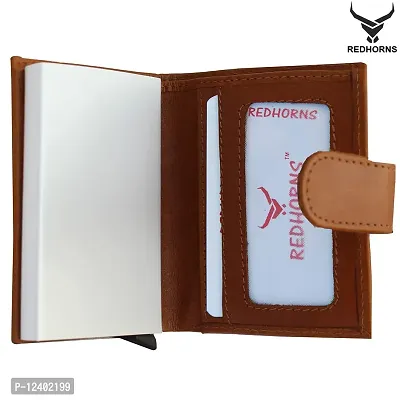 REDHORNS Luxury Premium Leather Wallets Perfect Size Easy Access Regular Card Holder with Wallet (Tan)-thumb3