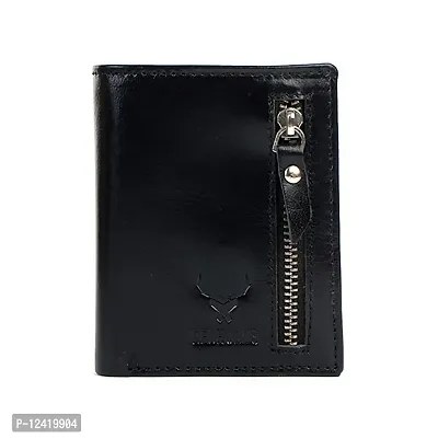 REDHORNS Stylish Genuine Leather Wallet for Men Lightweight Bi-Fold Slim Wallet with Card Holder Slots Purse for Men (WC-350A_Black)