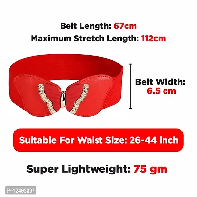 REDHORNS Elastic Fabric Waist Belt for Women Dresses Butterfly Design Stretchy Wide Ladies Belt for Saree Girls Jeans - Free Size (LD83N_Red)-thumb4