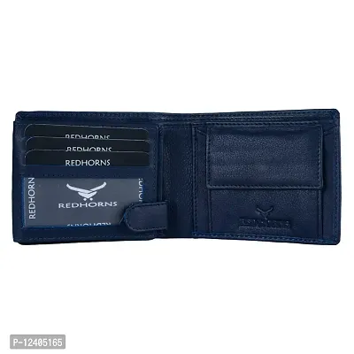 REDHORNS Stylish Genuine Leather Wallet for Men Lightweight Bi-Fold Slim Wallet with Card Holder Slots Purse for Men (WC-A05I_Navy Blue)-thumb2