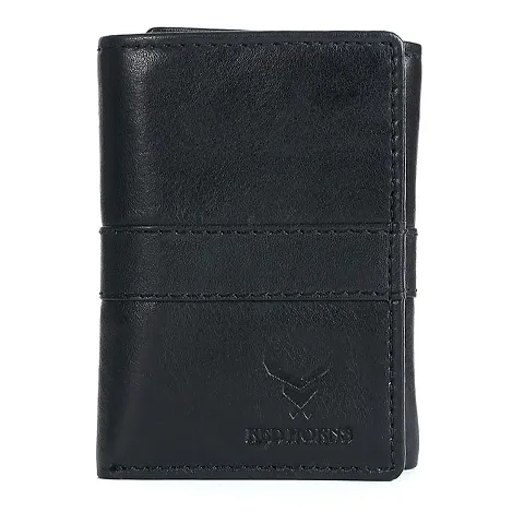 REDHORNS Stylish Genuine Leather Wallet for Men Lightweight Tri-Fold Slim Wallet with Card Holder Slots Purse for Men (TF105R1-mp_Black)