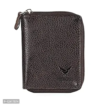 REDHORNS Genuine Leather Zipper Card Holder Money Wallet 16-Slot Slim Credit Debit Coin Purse for Men & Women (RD001B_Brown)