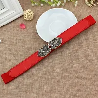 REDHORNS Elastic Fabric Waist Belt for Women Dresses Floral Design Stretchy Slim Ladies Belt for Saree Girls Jeans - Free Size (LD70N_Red)-thumb4