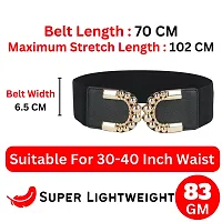 REDHORNS Fabric Elastic Waist Belt for Women Dresses Elegant C-Shaped Design Stretchy Wide Belt for Ladies Saree - Free Size (LD144A_Black)-thumb2
