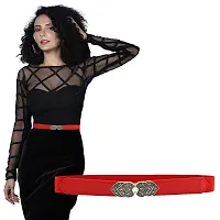 REDHORNS Elastic Fabric Waist Belt for Women Dresses Floral Design Stretchy Slim Ladies Belt for Saree Girls Jeans - Free Size (LD70N_Red)-thumb3