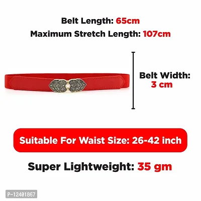 REDHORNS Elastic Fabric Waist Belt for Women Dresses Floral Design Stretchy Slim Ladies Belt for Saree Girls Jeans - Free Size (LD70N_Red)-thumb3