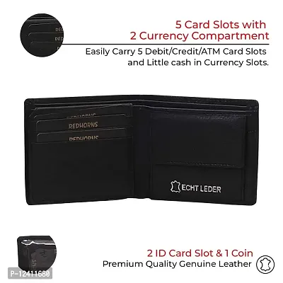 REDHORNS Top Grain Genuine Leather Wallet for Men | Ultra Slim & Compact Purse | Handcrafted Ultra Strong Stitching | 7 Card Slots | Hidden Pockets with ID Slots - W-GRP-WM-679A (Black)-thumb2