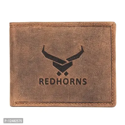 REDHORNS Stylish Genuine Leather Wallet for Men Lightweight Bi-Fold Slim Wallet with Card Holder Slots Purse for Men (303_Brown)