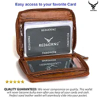 REDHORNS Genuine Leather Zipper Card Holder Money Wallet 16-Slot Slim Credit Debit Coin Purse for Men  Women (RD001F_Tan)-thumb2