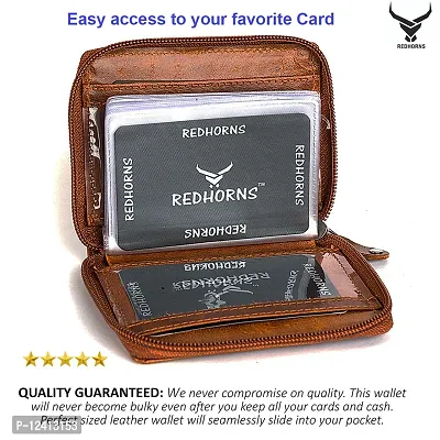 REDHORNS Genuine Leather Zipper Card Holder Money Wallet 16-Slot Slim Credit Debit Coin Purse for Men  Women (RD001F_Tan)-thumb3