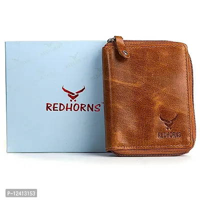 REDHORNS Genuine Leather Zipper Card Holder Money Wallet 16-Slot Slim Credit Debit Coin Purse for Men  Women (RD001F_Tan)-thumb5