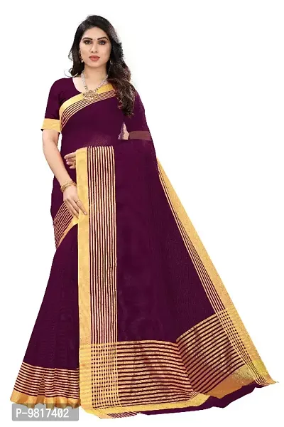 Striped  Chanderi Cotton  Saree with Blouse piece-thumb0
