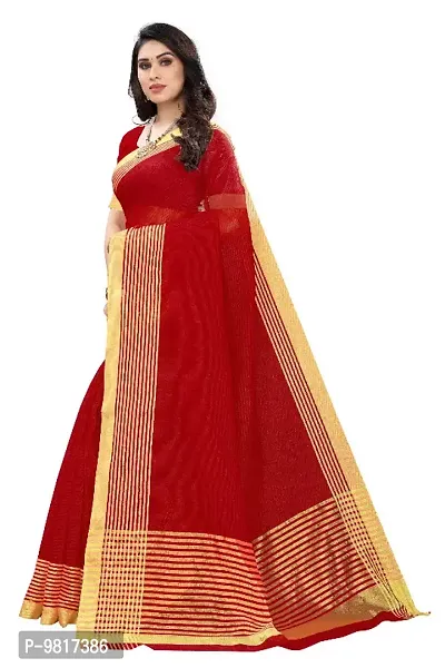Striped  Chanderi Cotton  Saree with Blouse piece-thumb2