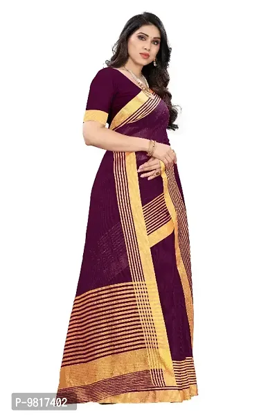 Striped  Chanderi Cotton  Saree with Blouse piece-thumb4