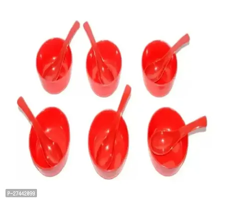 SOUP BOWL SPOON SET PLASTIC FOR KITCHEN  HOME USE  (6 SOUP BOWL AND 6 SPOONS)