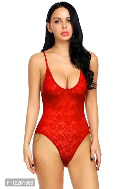 FEIJOA Lace Babydoll Teddy Lingerie Night Dress for Women Red