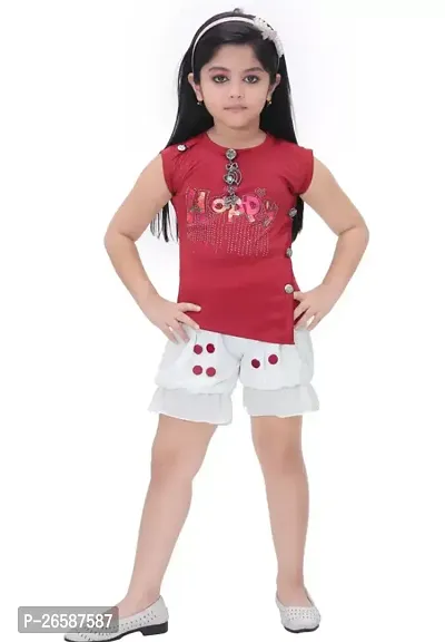 Fabulous Red Cotton Blend Printed Clothing Set For Girls