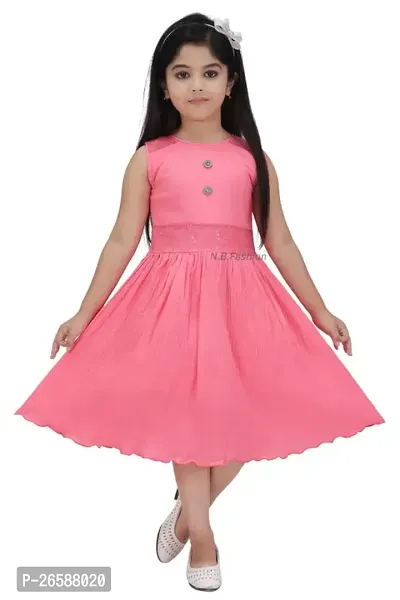 Fabulous Pink Cotton Blend Embroidered Frocks For Girls-thumb0