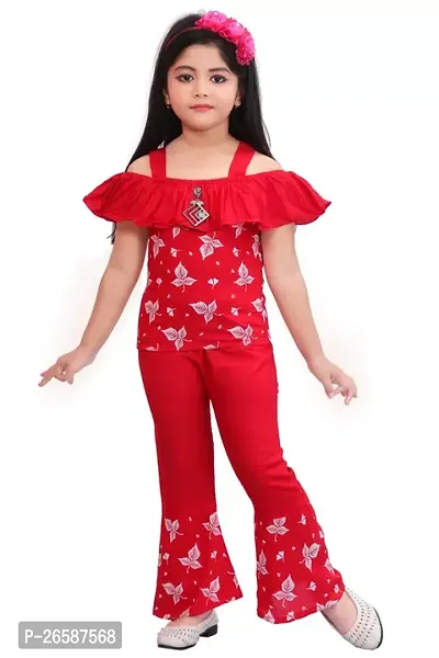 Fabulous Red Cotton Blend Printed Clothing Set For Girls-thumb0