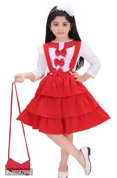 Fabulous Red Cotton Blend Embroidered Dress For Girls-thumb0