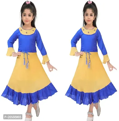 Fabulous Blue Cotton Blend Embroidered Frocks For Girls Pack Of 2