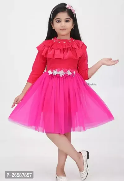 Fabulous Pink Cotton Blend Embroidered Frocks For Girls-thumb0