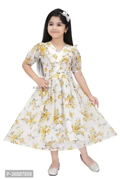 Fabulous White Cotton Blend Embroidered Frocks For Girls