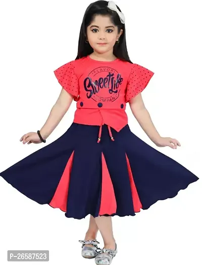 Fabulous Red Cotton Blend Printed Clothing Set For Girls-thumb0