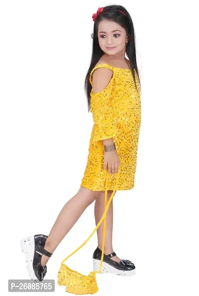 Stylish Yellow Viscose Rayon Embellished Fit And Flare Dress For Girls